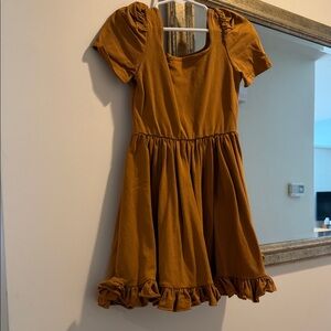 Little Stocking co. Girlhood Kids Short Sleeve Ruffle Hem Dress - Mustard